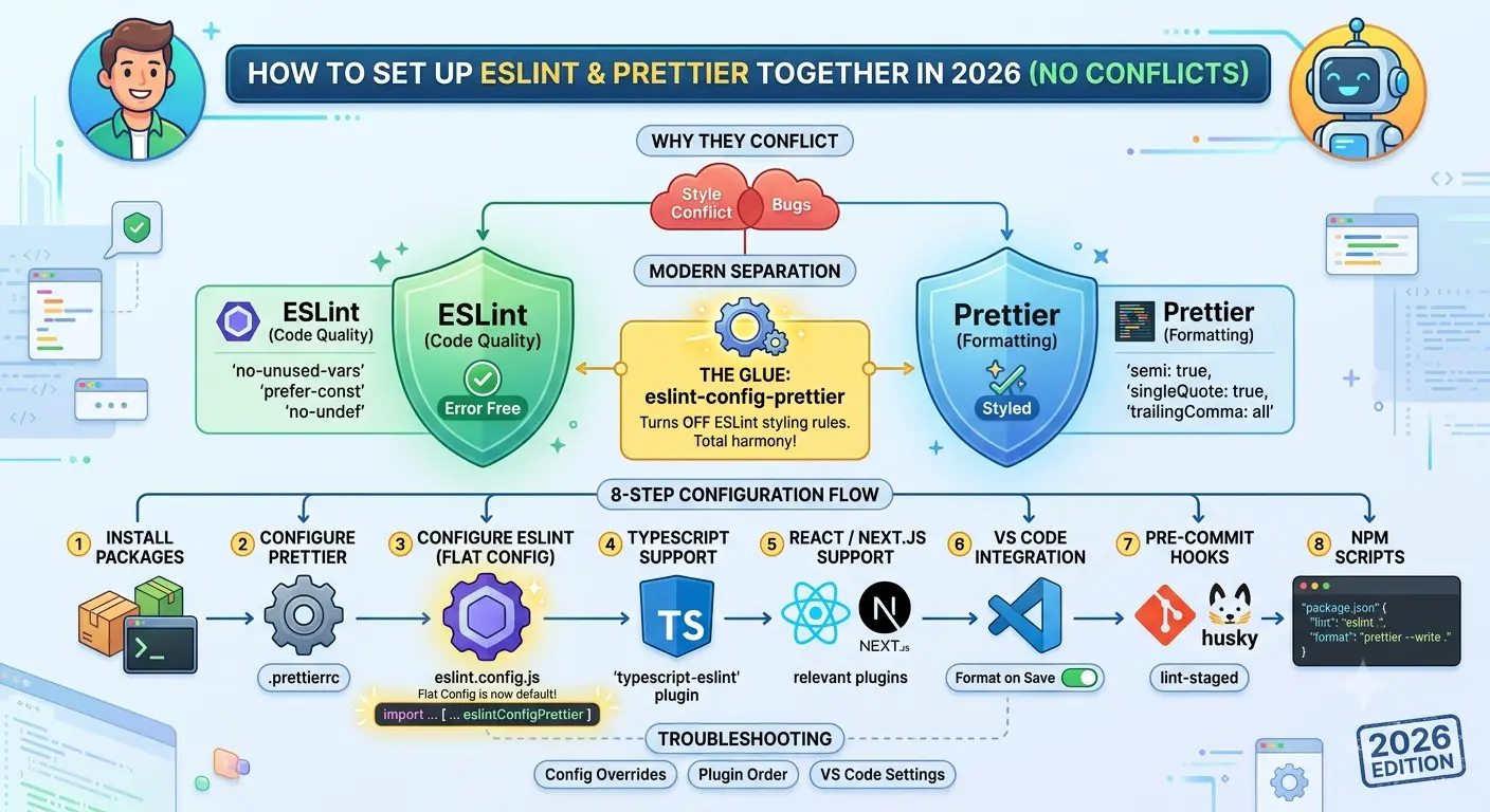 How to Set Up ESLint and Prettier Together in 2026 (No Conflicts)